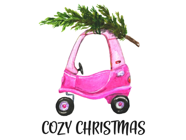 Christmas Little Girl Car Pink Sublimation