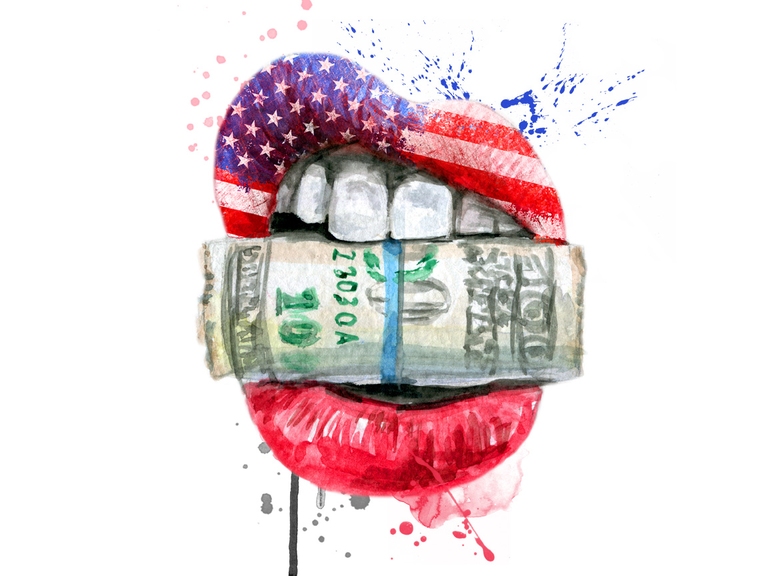 Red Lips Money American Flag Bite Dripping