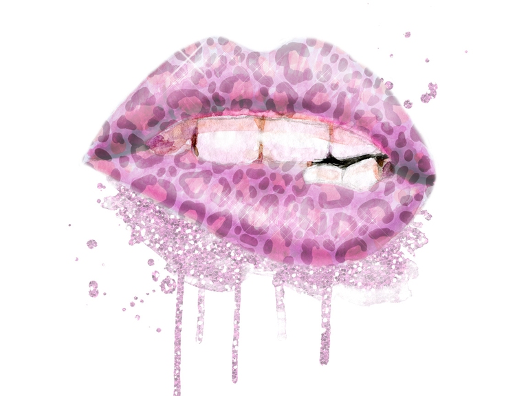 Pink Lips Bite Leopard Dripping