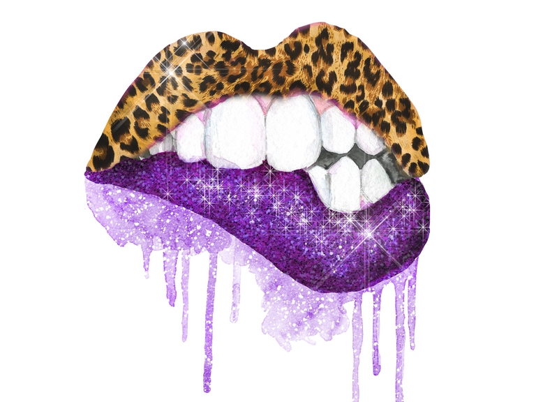 Leopard Glitter Lips Bite Purple Dripping Sublimation