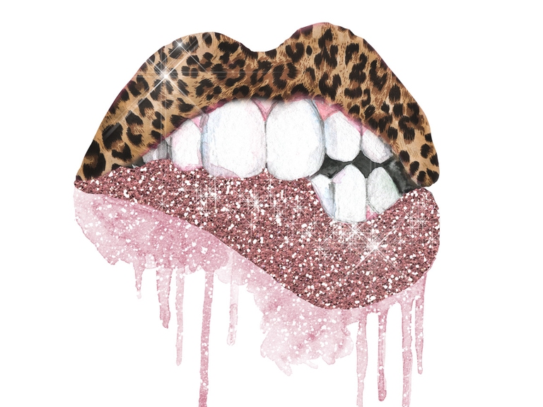 Leopard Pink Glitter Lips Bite Dripping