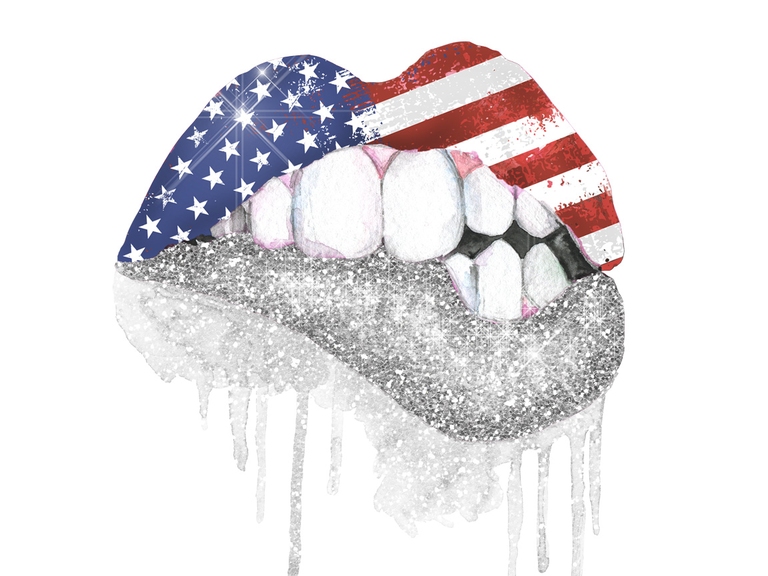 4th Of July Silver Glitter Lips America Usa Us Flag Bite Dripping