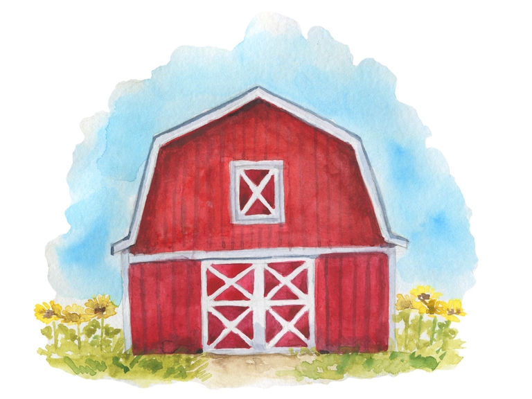 Red Barn Farm Country Summer Watercolor Sublimation