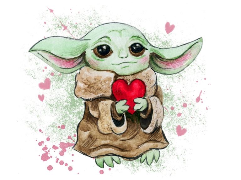 Baby Yoda Valentine's Day Star Wars Disney Watercolor Sublimation
