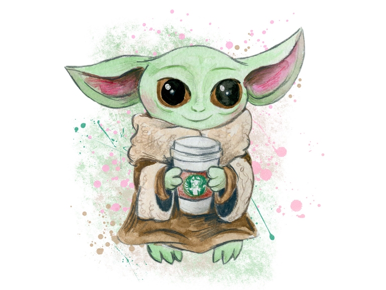 Baby Yoda Coffee Star Wars Disney Watercolor Sublimation