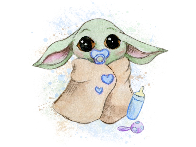 Baby Yoda Boy Star Wars Disney Watercolor Sublimation