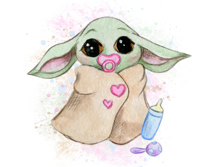 Baby Yoda Girl Star Wars Disney Watercolor Sublimation