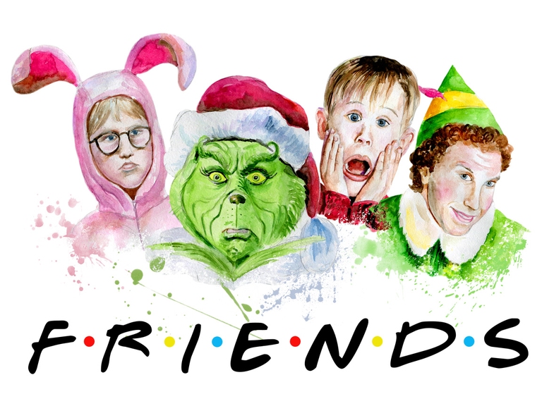 Christmas Friends Home Alone Grinch Elf Bunny Watercolor Sublimation