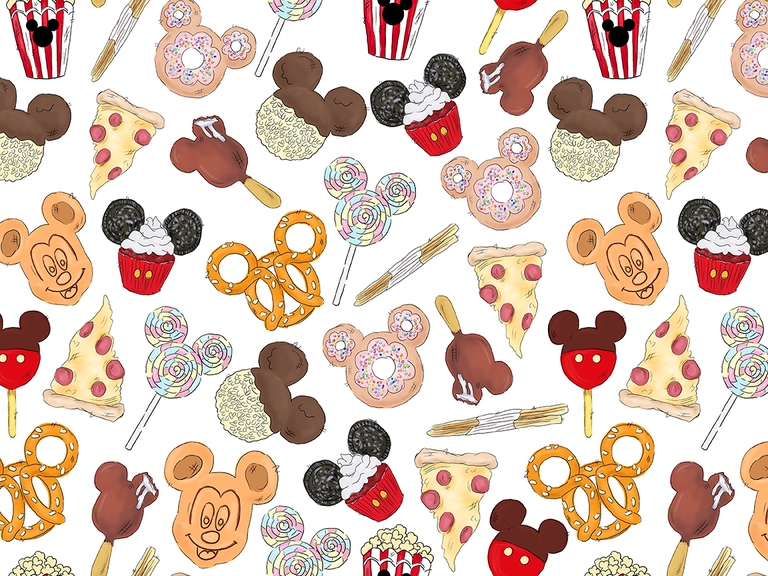 I'm Here For The Snacks Disney Food Meal Disneyland Seamless Pattern