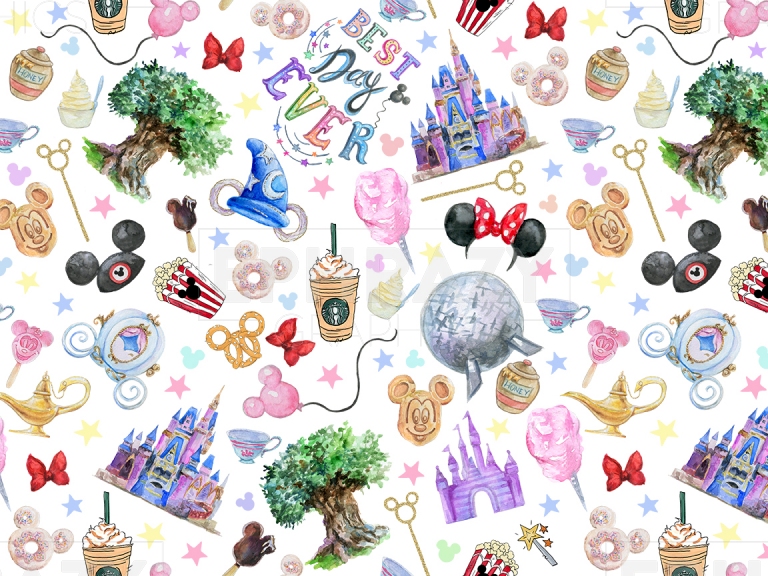 Disney Parks Epcot Animal Kingdom Watercolor Seamless Pattern