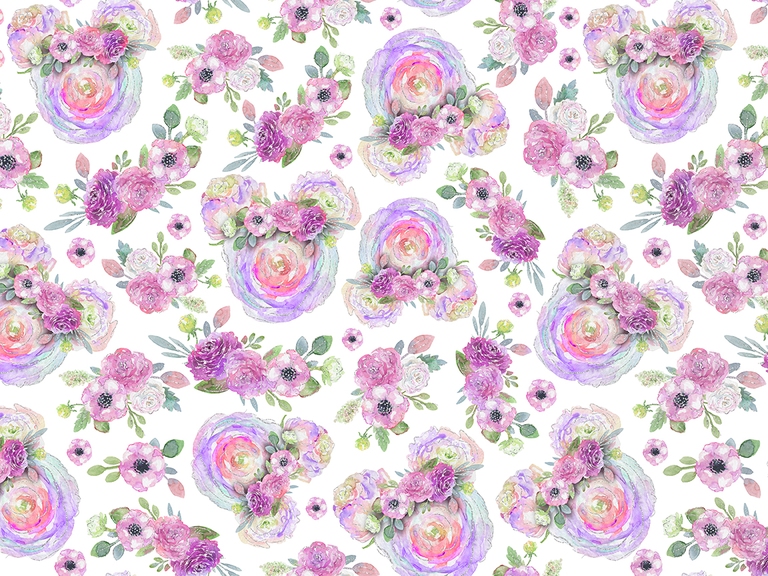 Disney Floral Flowers Mickey Watercolor Seamless Pattern