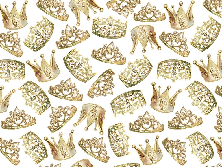 Princess Crown Diadem Queen Gold Watercolor Seamless Pattern