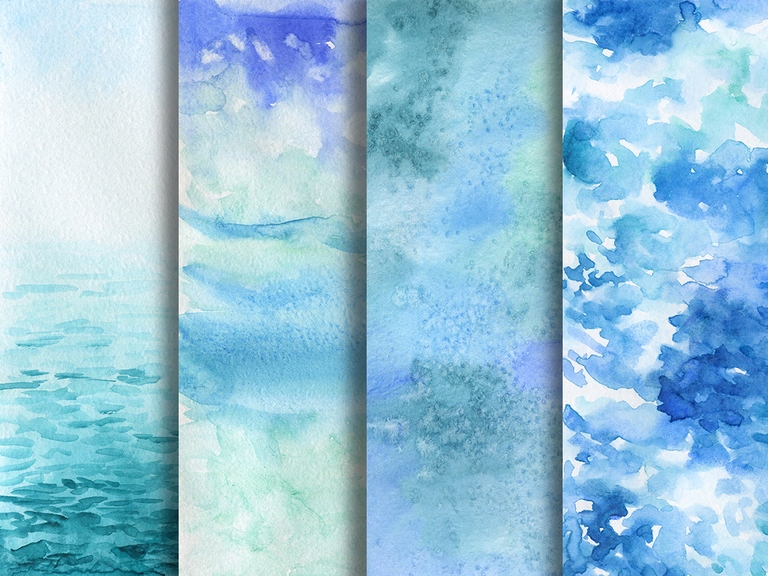 Sea Ocean Water Hand Painted Digital Paper Watercolor Background Set