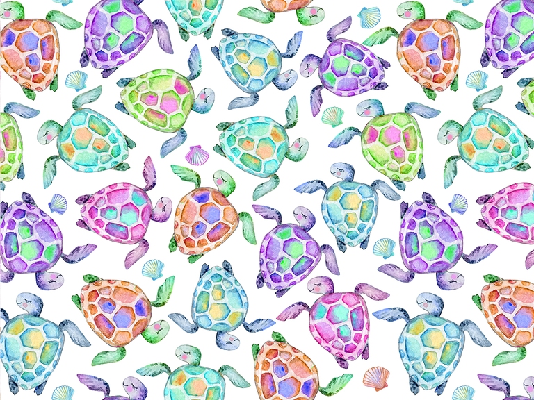 Sea Ocean Turtles Animals Watercolor Seamless Pattern