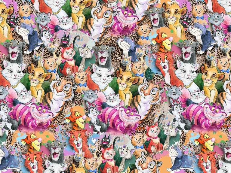 Disney Cats Lion King Watercolor Seamless Pattern
