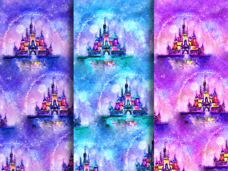 Magic Kingdom Disney Cinderella Castle Watercolor Seamless Pattern