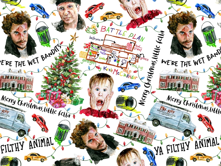 Home Alone Wet Bandits Christmas Movies Watercolor Seamless Pattern