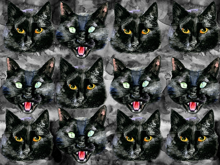 Black Cats Halloween Watercolor Seamless Pattern