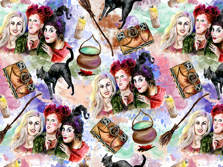 Sanderson Sisters Hocus Pocus Disney Halloween Watercolor Seamless Pattern