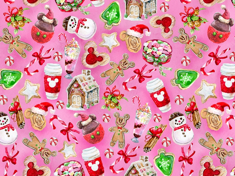 Christmas Sweets Disney Mickey Watercolor Seamless Pattern