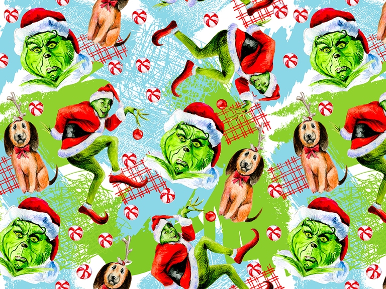 Grinch Christmas Watercolor Seamless Pattern