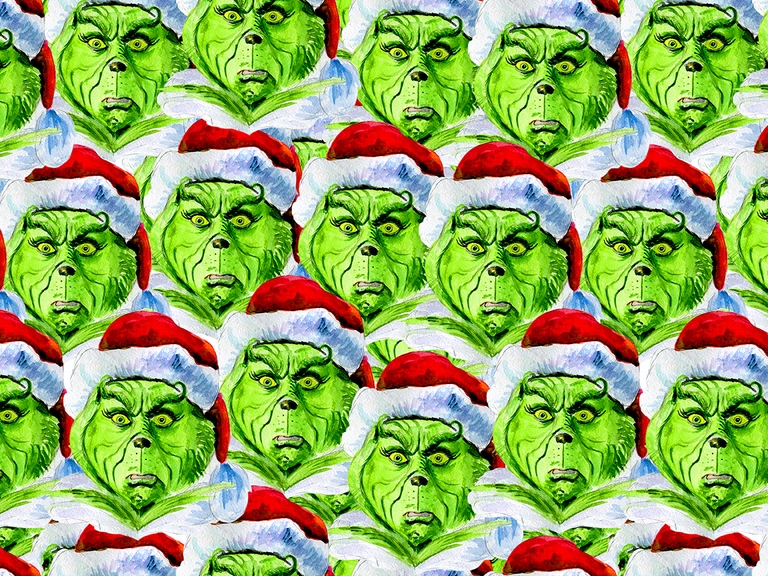 Grinch Head Christmas Watercolor Seamless Pattern