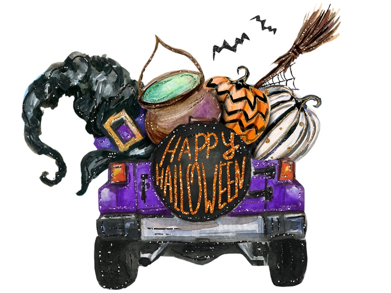 Halloween Jeep Back Watercolor