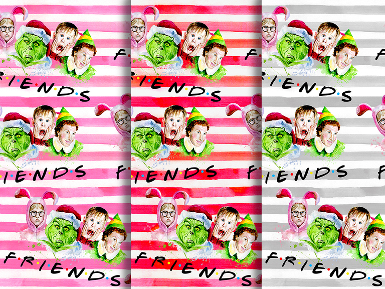 Christmas Friends Grinch Elf Home Alone Watercolor Seamless Pattern