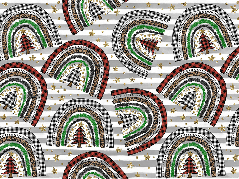 Rainbow Christmas Tree Plaid Glitter Leopard Seamless Pattern