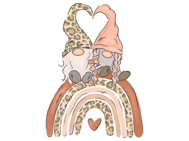 Gnome Rainbow Gnomes Valentine Valentine's Day Heart Leopard Digital Sublimation