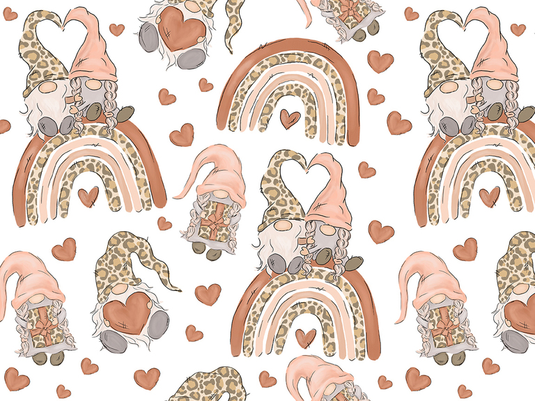Valentine Valentine's Day Gnome Gnomes Leopard Heart Digital Seamless Pattern