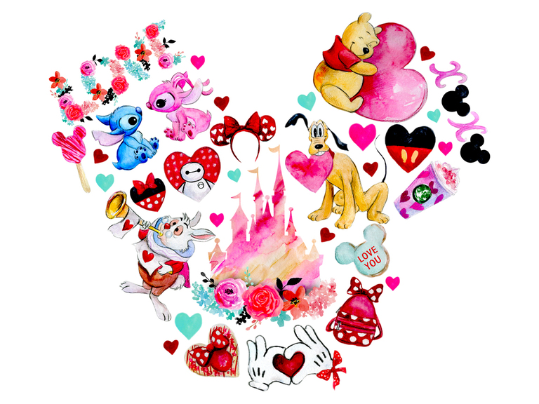Disney Valentine Valentine's Day Mickey Ears Watercolor Printable Digital Sublimation