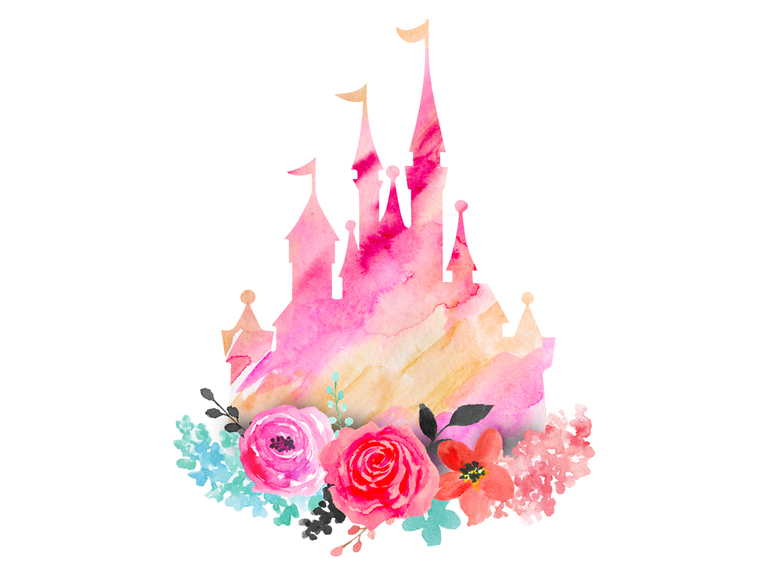 Disney Castle Floral Valentine's Day Valentine Magic Kingdom Watercolor Printable Digital Sublimation