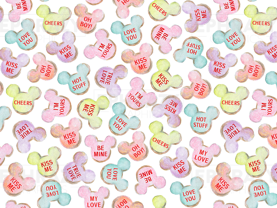 Disney Love Mickey Valentine Valentine's Day Cookies Watercolor Seamless  Pattern