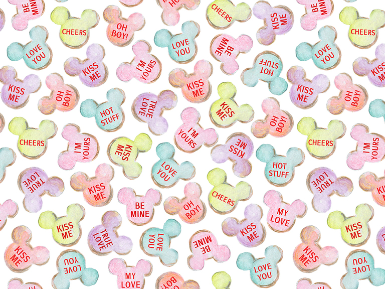 Disney Love Mickey Valentine Valentine's Day Cookies Watercolor Digital Seamless Pattern