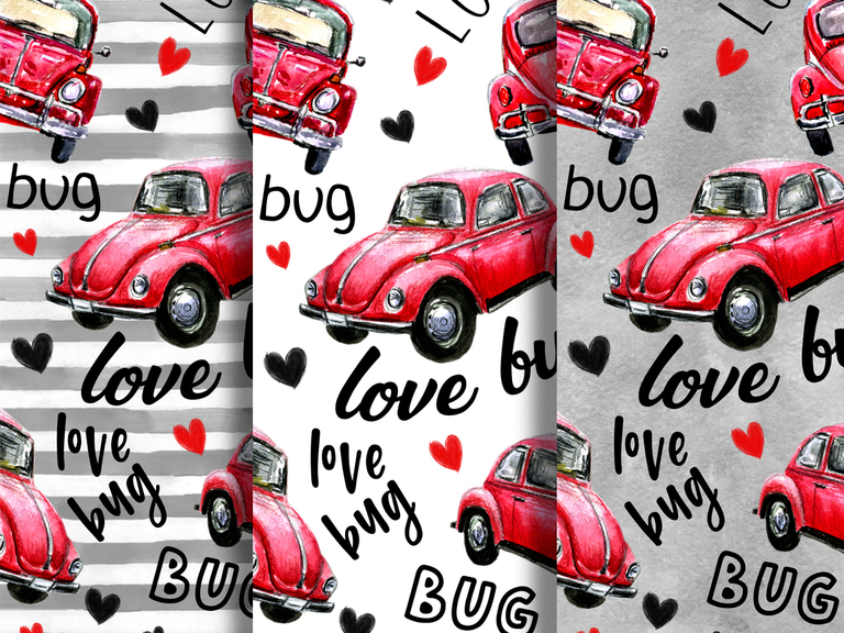 Valentine's Day Valentine Love Bug Beetle Kids Toddler Boy Walercolor Seamless Pattern