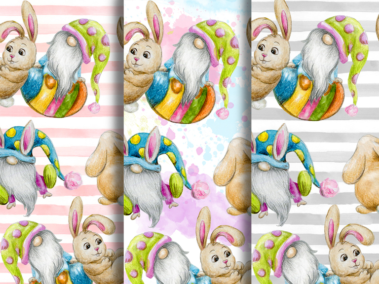 Easter Gnome Gnomes Spring Bunny Rabbit Watercolor Seamless Pattern
