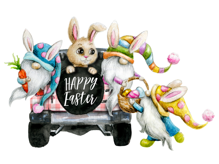 Easter Gnome Gnomes Jeep Off road Spring Rabbit Bunny Watercolor Printable Digital Sublimation