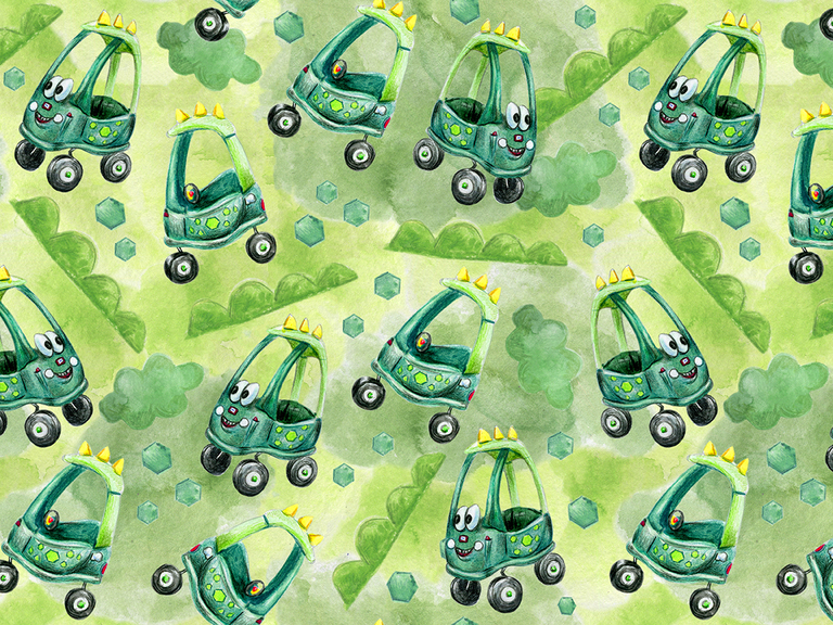 Little Tikes Coupe Toddler Kids Car Dino Watercolor Digital Seamless Pattern