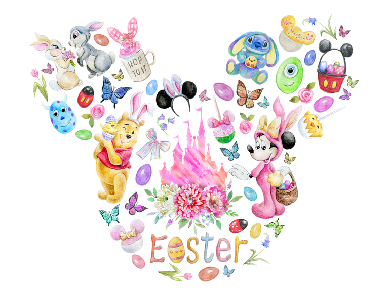 Easter Spring Mickey Bunny Rabbit Floral Flowers Disney Disneyland Watercolor Printable Digital Sublimation