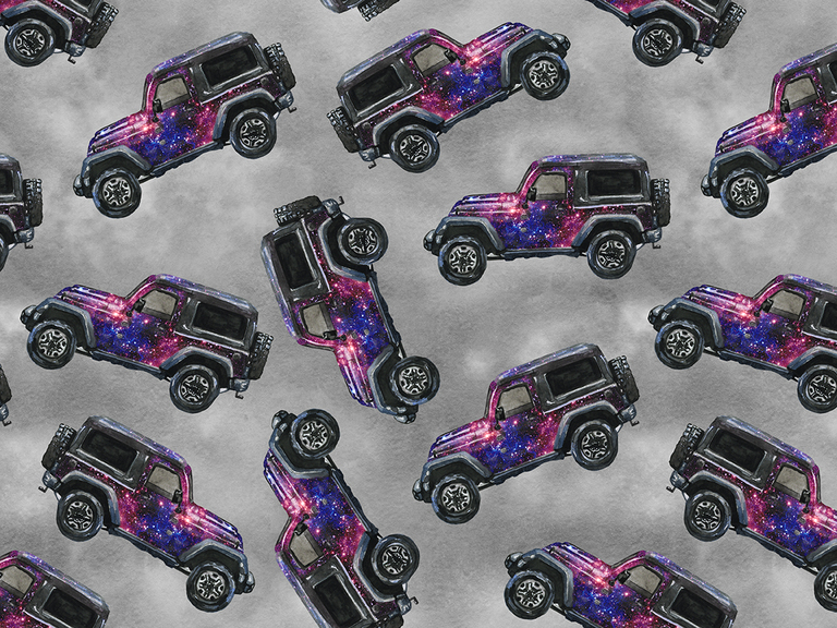 Jeep Off Road Galaxy Space Stars Watercolor Seamless Pattern