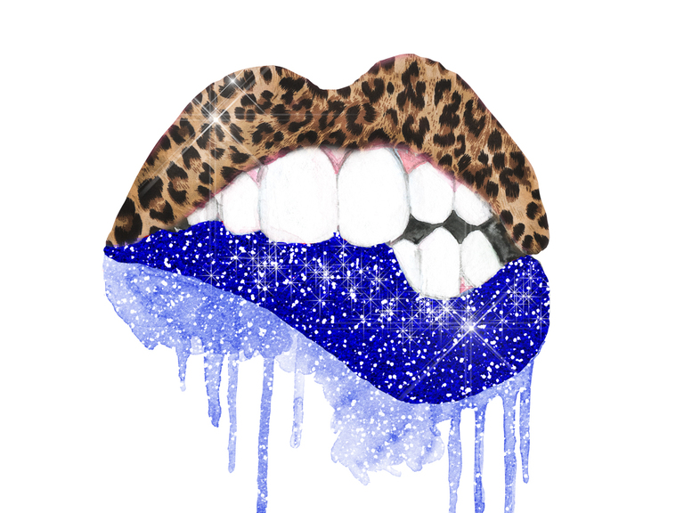 Royal Blue Dripping Lips Cheetah Leopard (002)