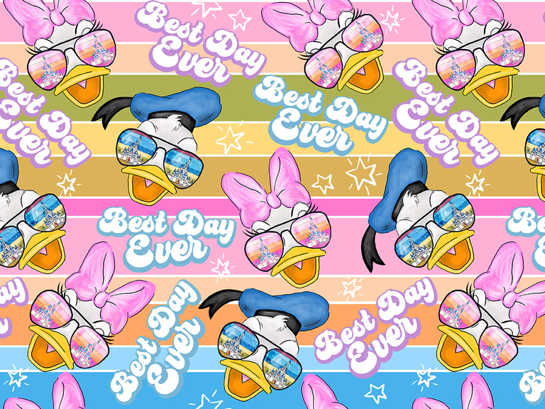 Disney Donald Duck Daisy Retro Sunset Castle Best Day Ever Digital Seamless Pattern Download