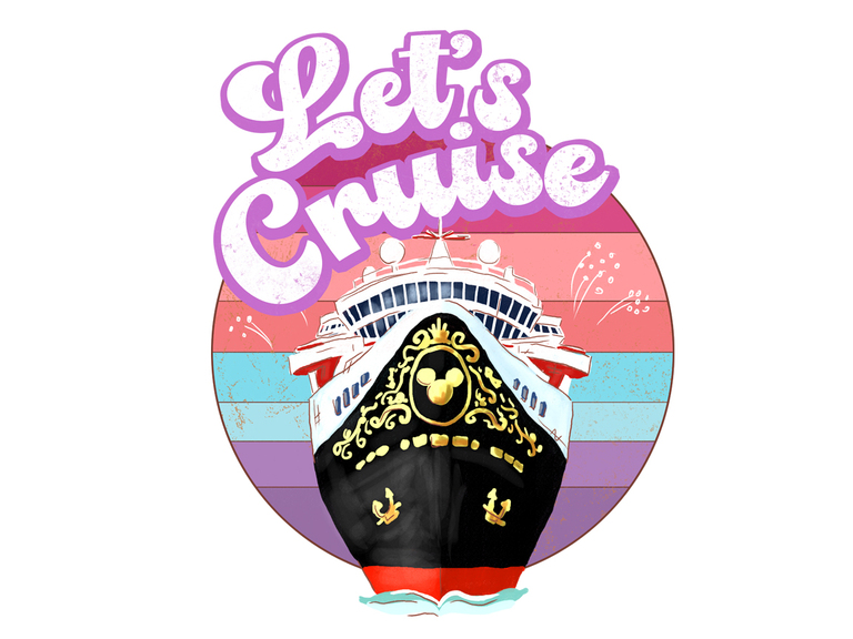 Let's Cruise Disney 2021 Ship Purple Vintage Sunset Print Printable Digital Clipart Graphics Download Sublimation