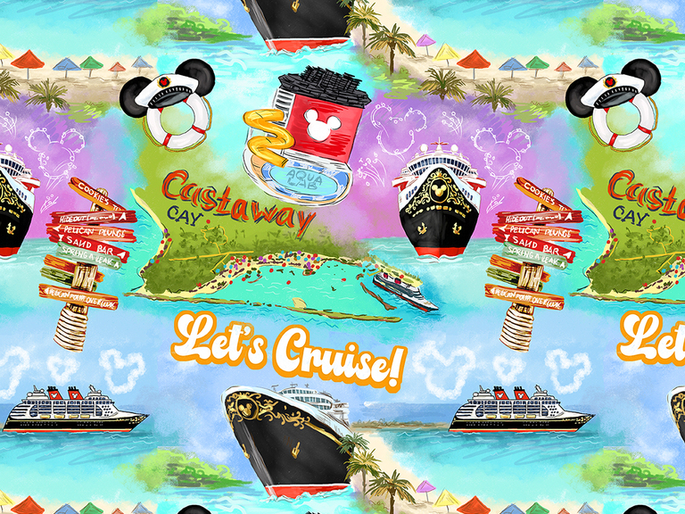 Disney Cruise Ship Mickey Castaway Cay Seamless Pattern