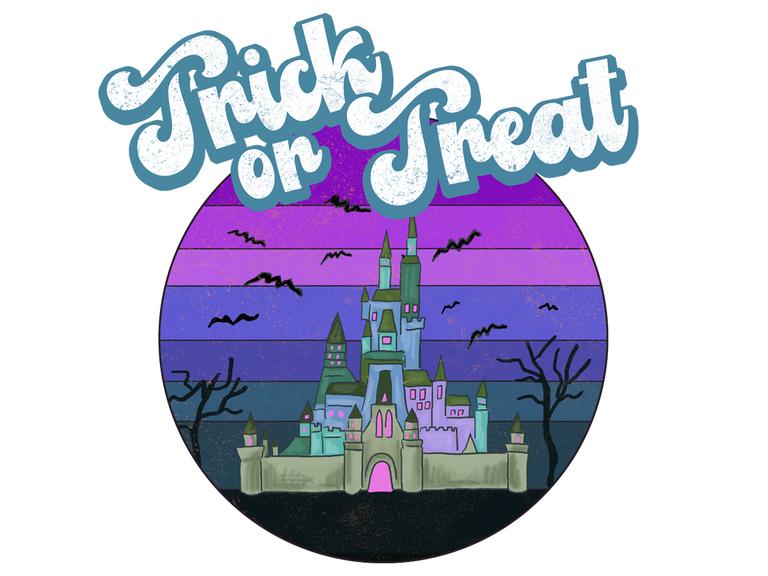 Disney Halloween Mickey Trick or Treat Sunset Blue Castle