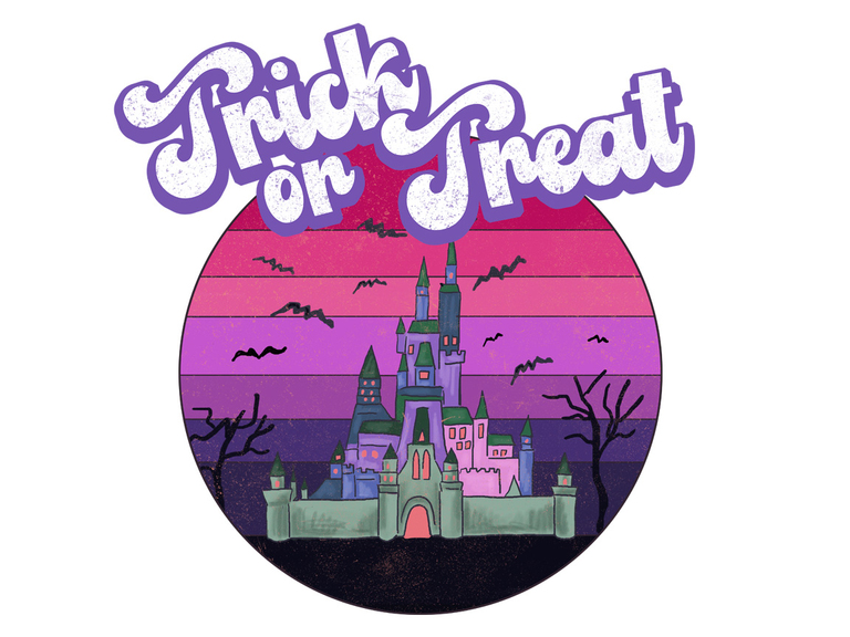 Disney Halloween Trick or Treat Vintage Sunset Purple Castle