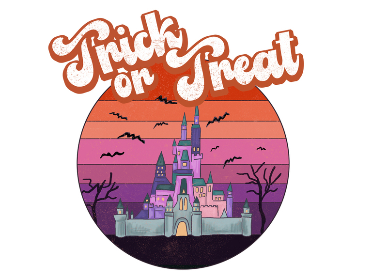 Disney Halloween Mickey Trick or Treat Vintage Sunset Orange Castle