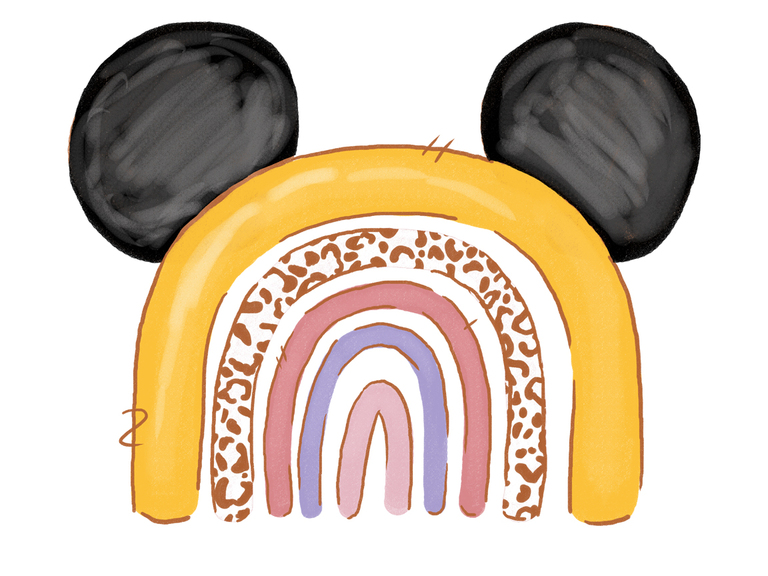 Disney Mickey Ears Rainbow Doodle Hand Drawn Yellow Pastel Cheetah