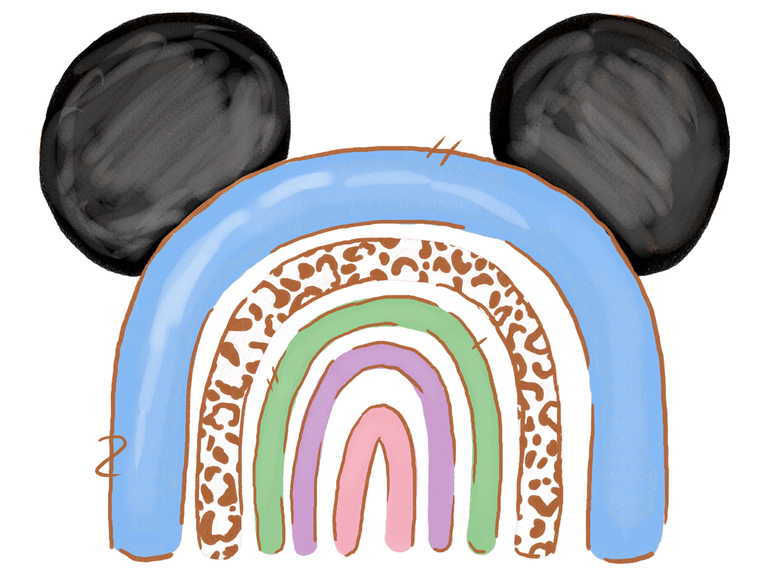Disney Mickey Ears Rainbow Doodle Hand Drawn Blue Pastel Print Cheetah Digital Download Sublimation